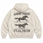RANGEHEART All for Fun bone hoodie — two-horse back graphic on a white background