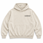 RANGEHEART All for Fun bone hoodie — front with small charcoal chest logo and pouch pocket
