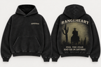 Front and back views of the washed-black Feel the Fear Boxy Hoodie