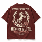 RANGEHEART Good Omen Boxy Tee in oxblood — back artwork on white