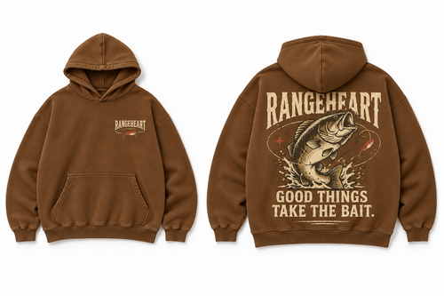 RANGEHEART Good Things Take the Bait Boxy Hoodie — approved front and back design
