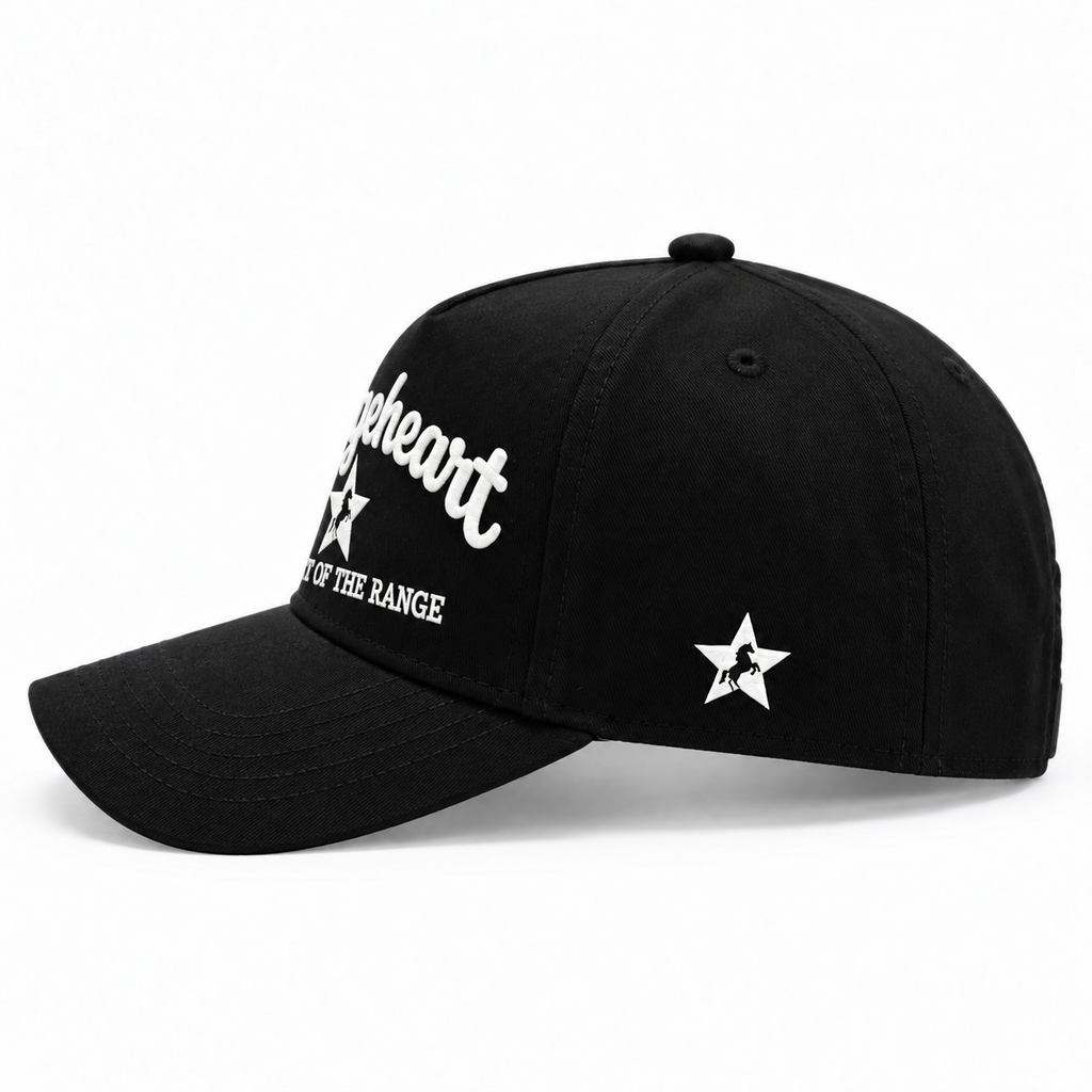 RANGEHEART All Black cap — side view