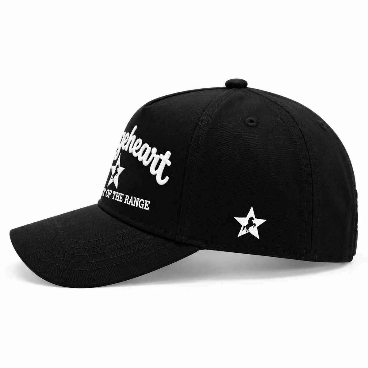 RANGEHEART All Black cap — side view