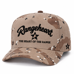 RANGEHEART Desert camo cap — three-quarter view