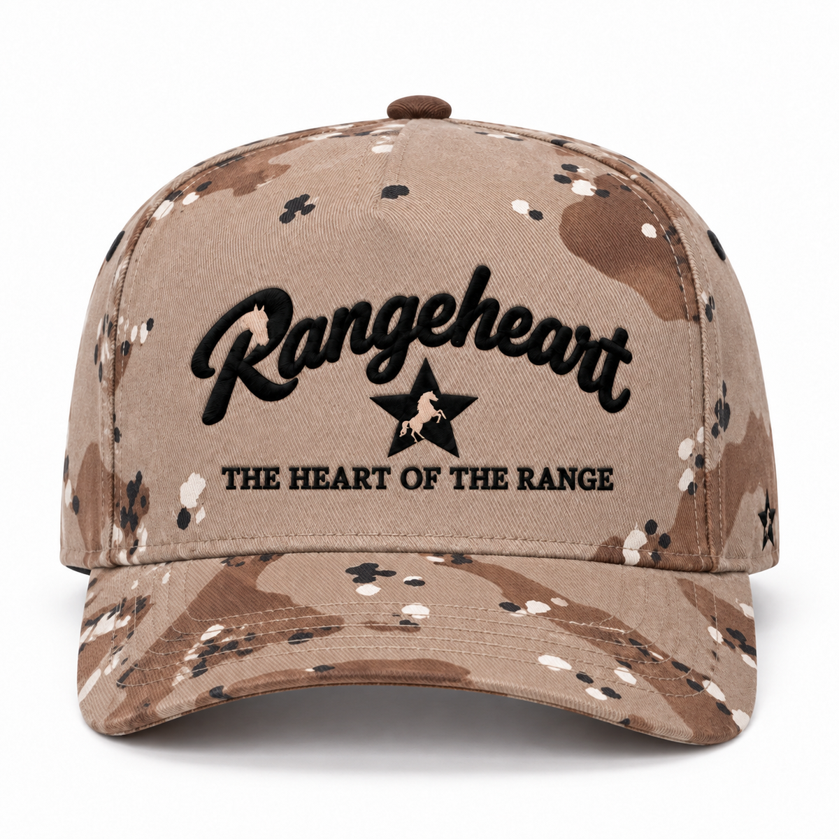 RANGEHEART Desert Camo cap — front view