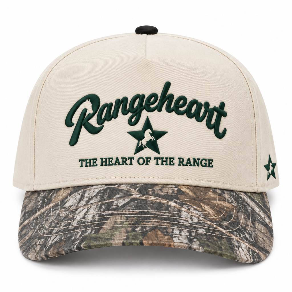 RANGEHEART Cream / Gray camo cap — front view