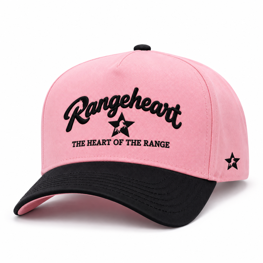 RANGEHEART Pink / black cap — three-quarter view