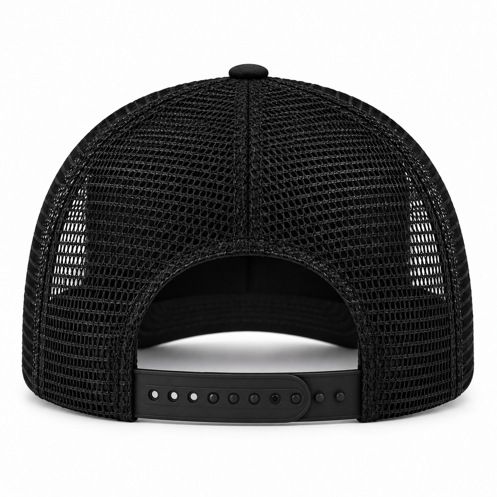 RANGEHEART Black mesh trucker cap — rear view