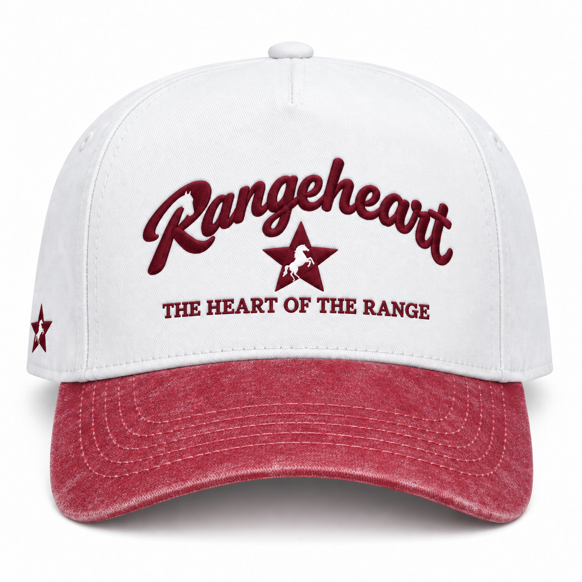 RANGEHEART White / Washed Red cap — front view