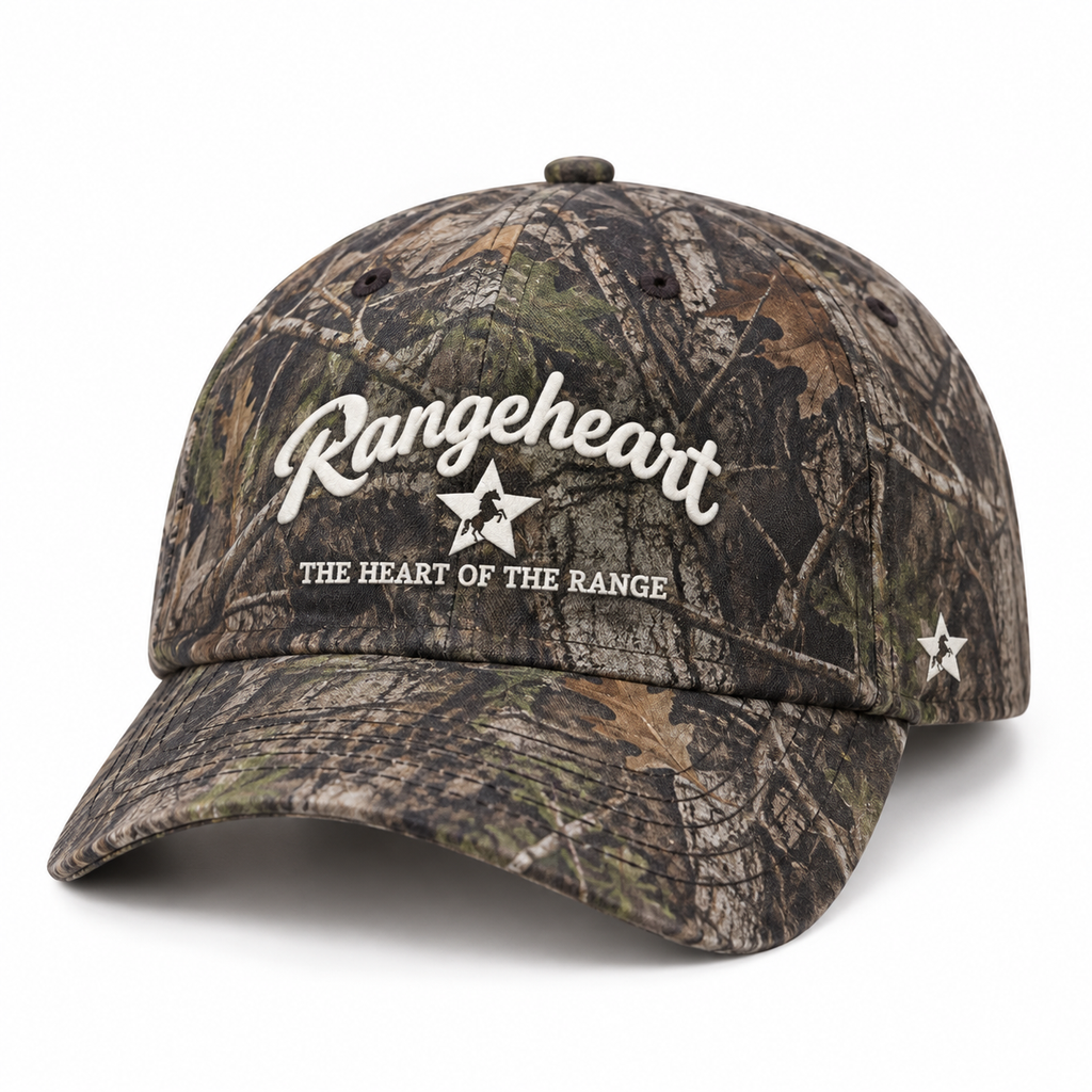 RANGEHEART Woodland runner cap — three-quarter view