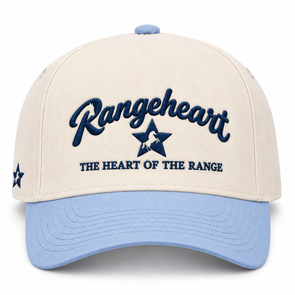RANGEHEART Cream / sky blue cap — front view