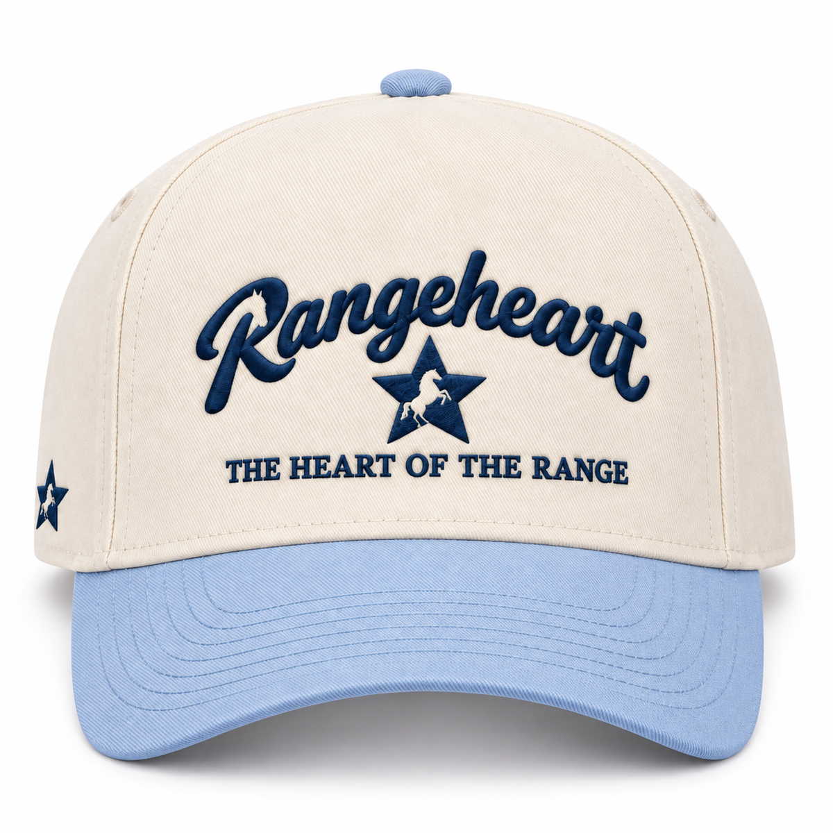 RANGEHEART Cream / sky blue cap — front view