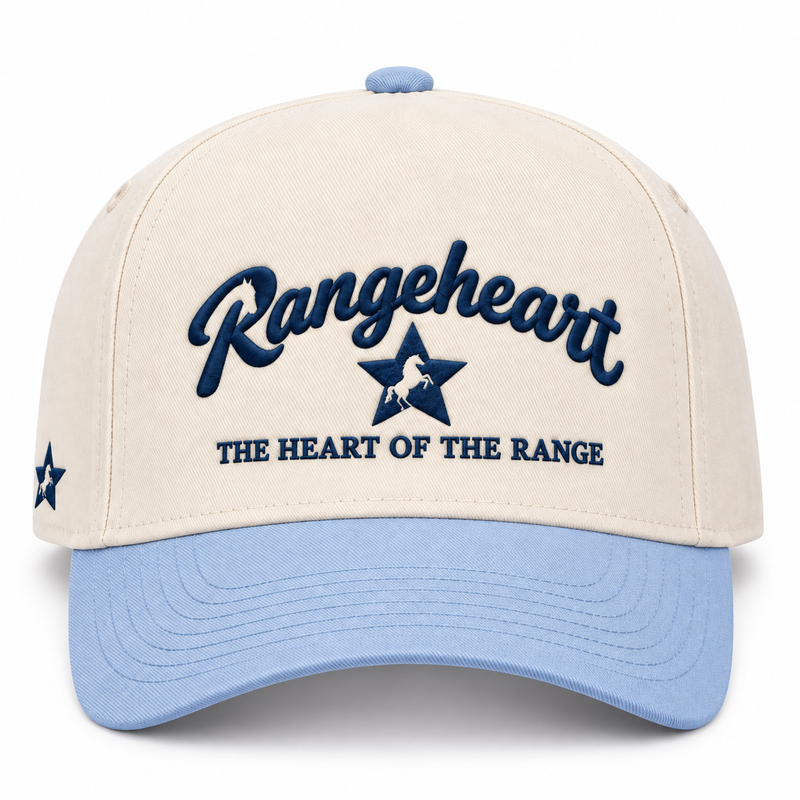 RANGEHEART Cream / sky blue cap — front view