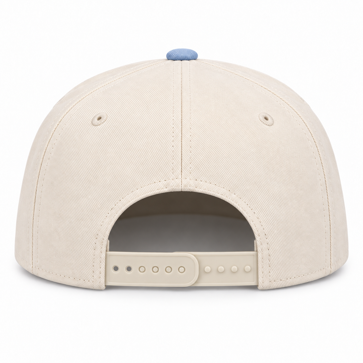 RANGEHEART Cream / Sky Blue cap — rear view
