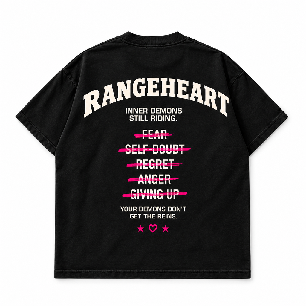 RANGEHEART still riding black — back view on white background