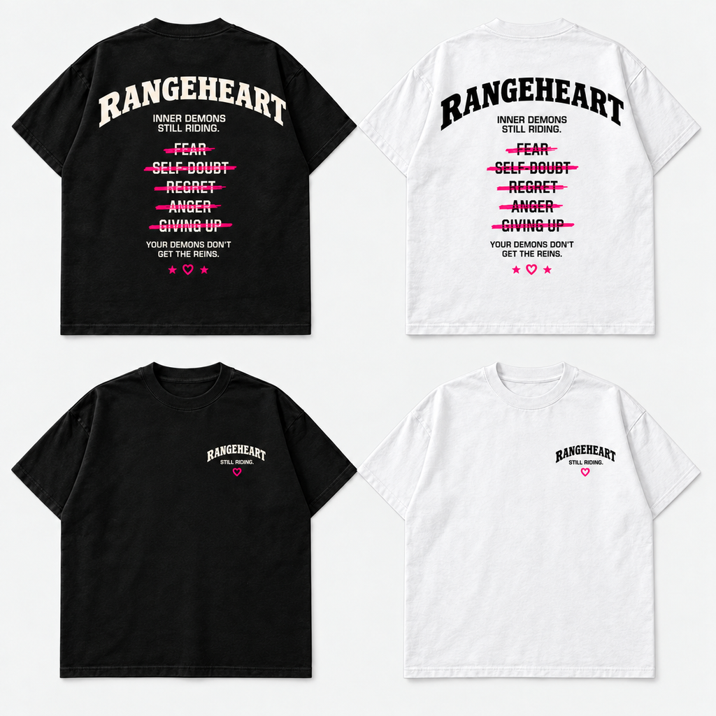 Front and back views of the Still Riding Boxy Tee in black and white