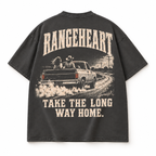 RANGEHEART The Long Way Home Boxy Tee in asphalt — back artwork on white