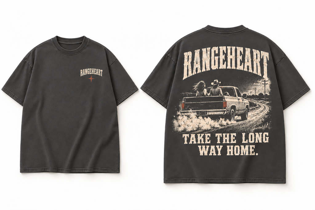 RANGEHEART The Long Way Home Boxy Tee — approved front and back design