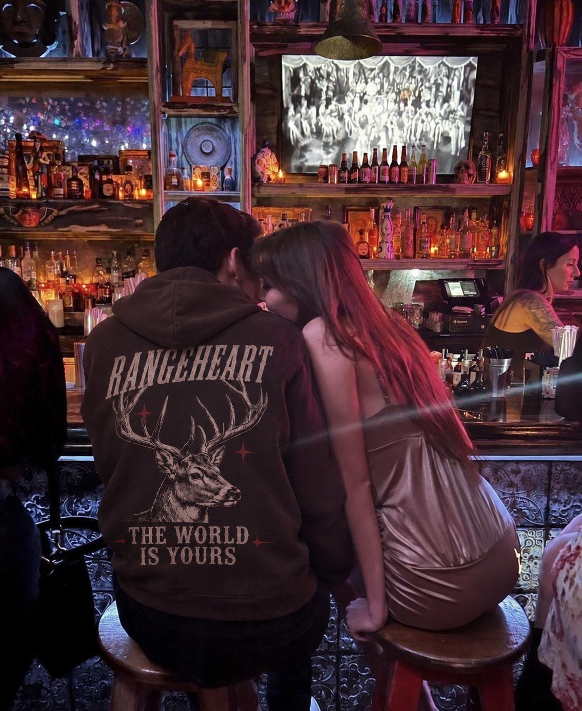 RANGEHEART The World Is Yours Boxy Hoodie worn in its candid lifestyle scene