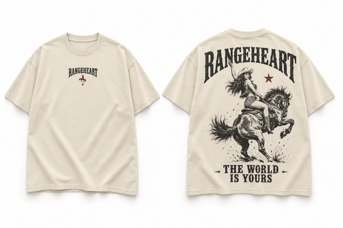RANGEHEART Yours to Ride Boxy Tee — approved front and back design