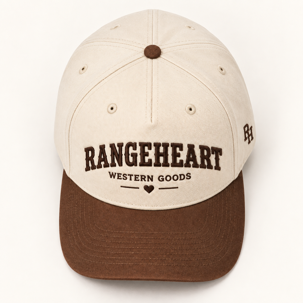 Western Goods Cap in Cream / tobacco — overhead view