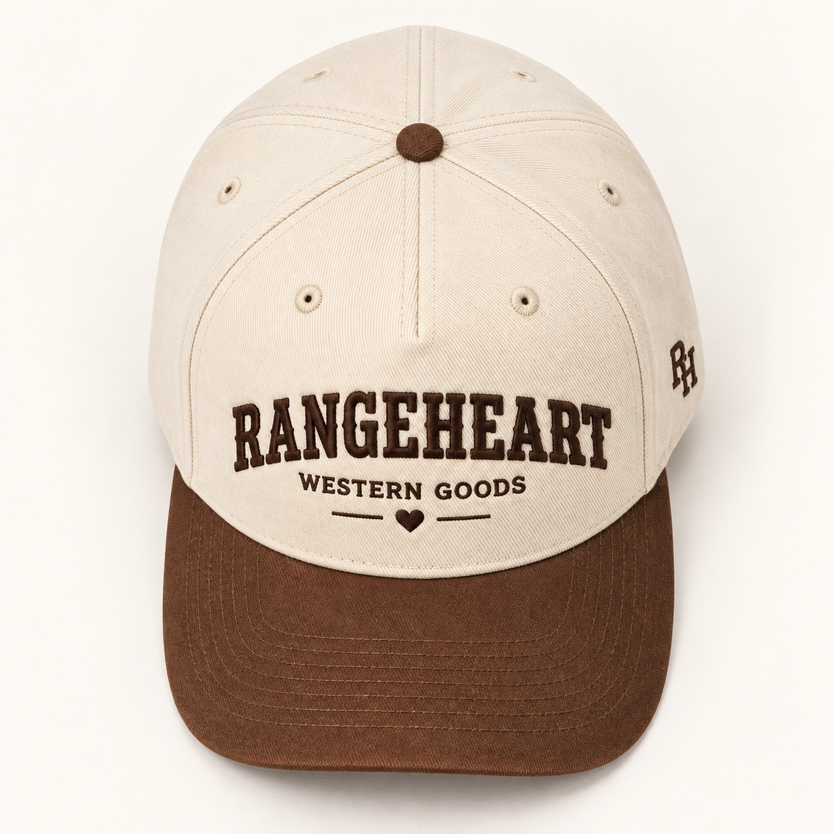 Western Goods Cap in Cream / tobacco — overhead view