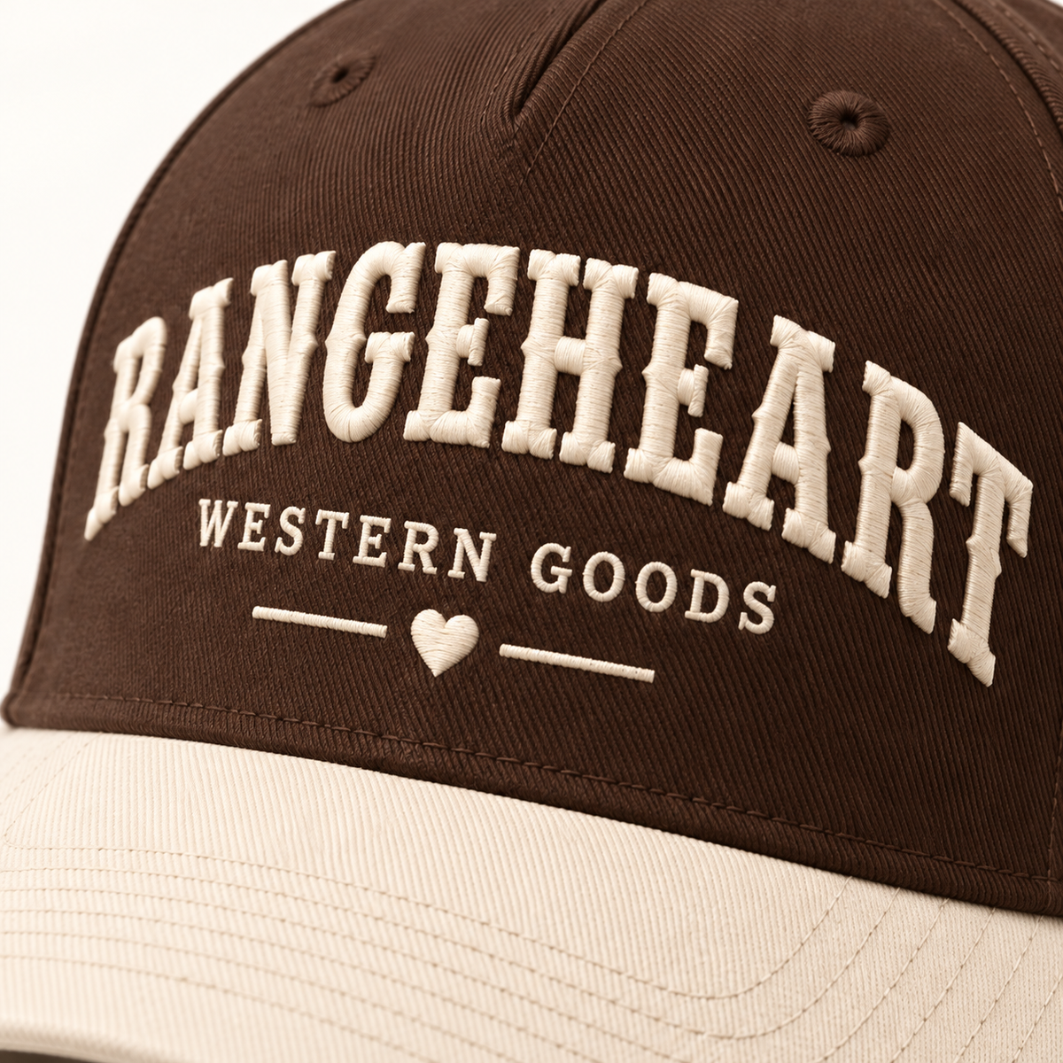 Western Goods Cap in Espresso / cream — embroidery detail