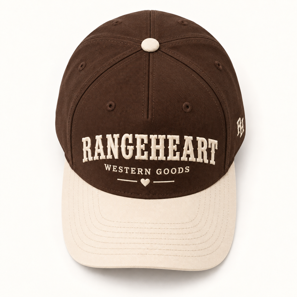 Western Goods Cap in Espresso / cream — overhead view