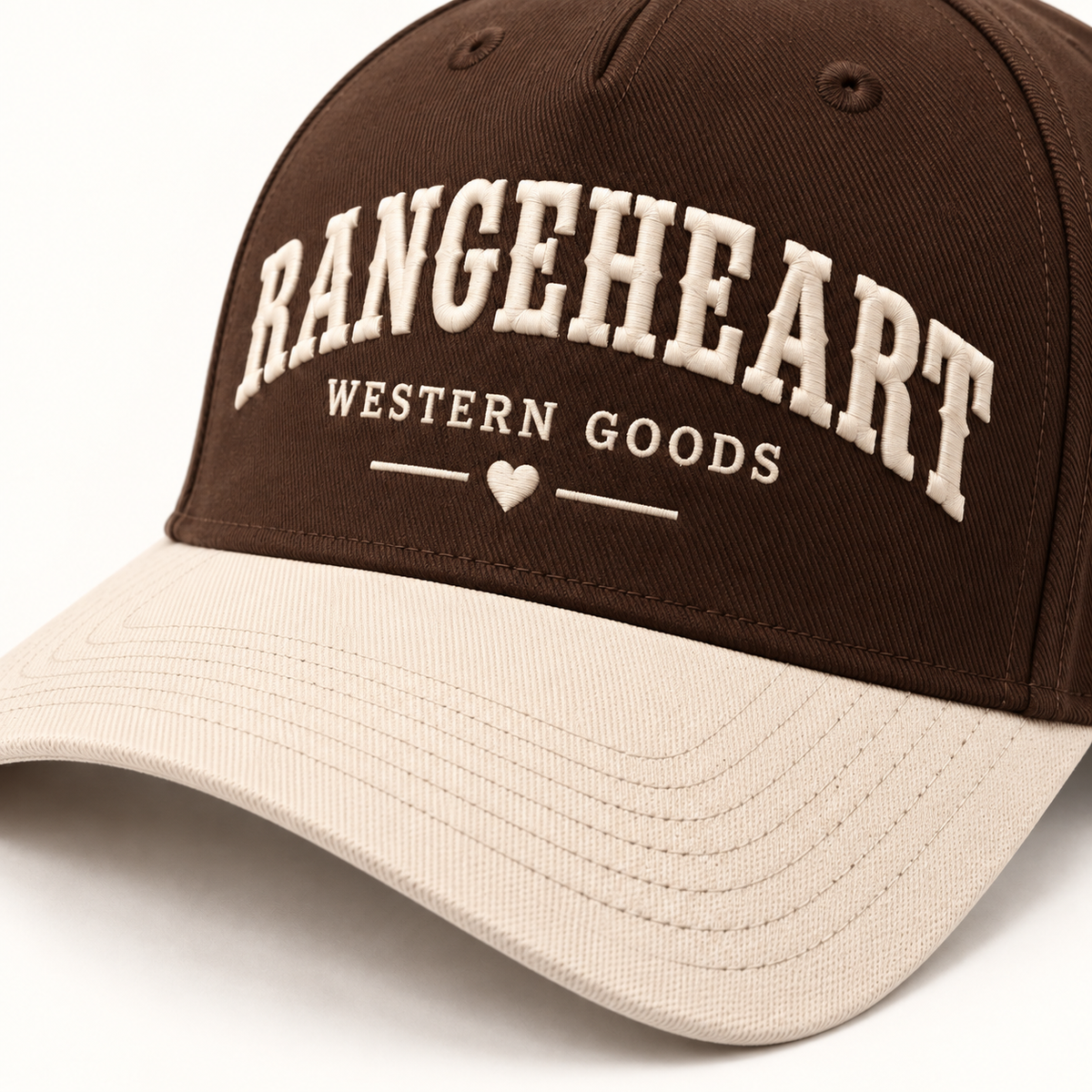 Western Goods Cap in Espresso / cream — brim detail