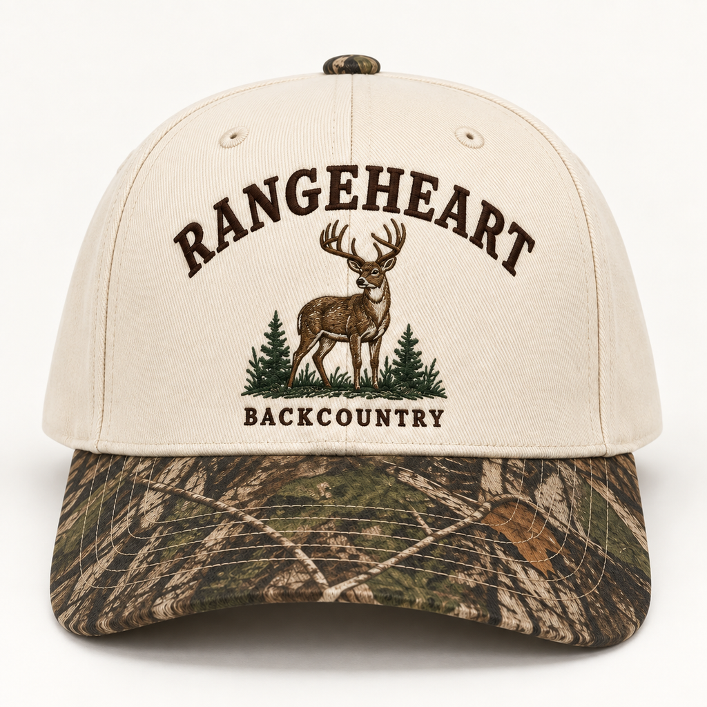 Backcountry Cap in Cream / woodland camo — front view