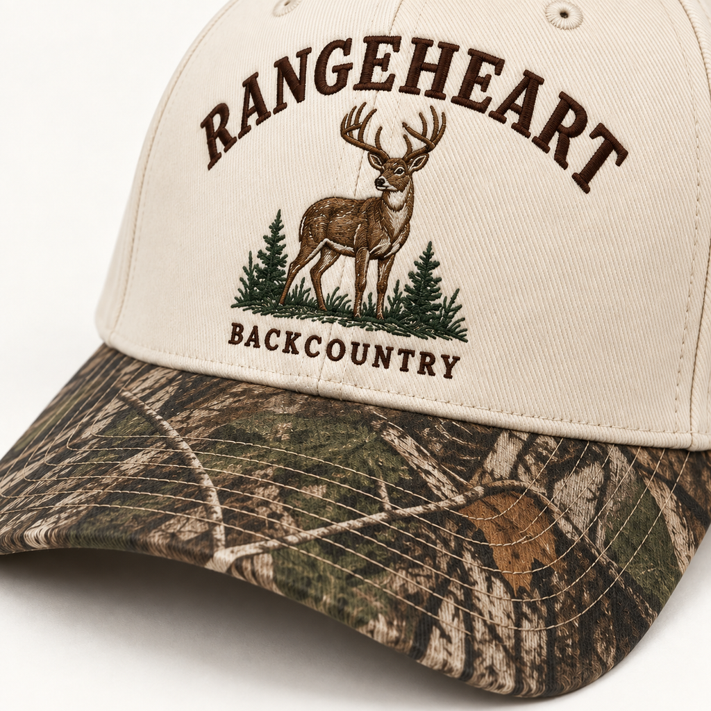Backcountry Cap in Cream / woodland camo — brim detail