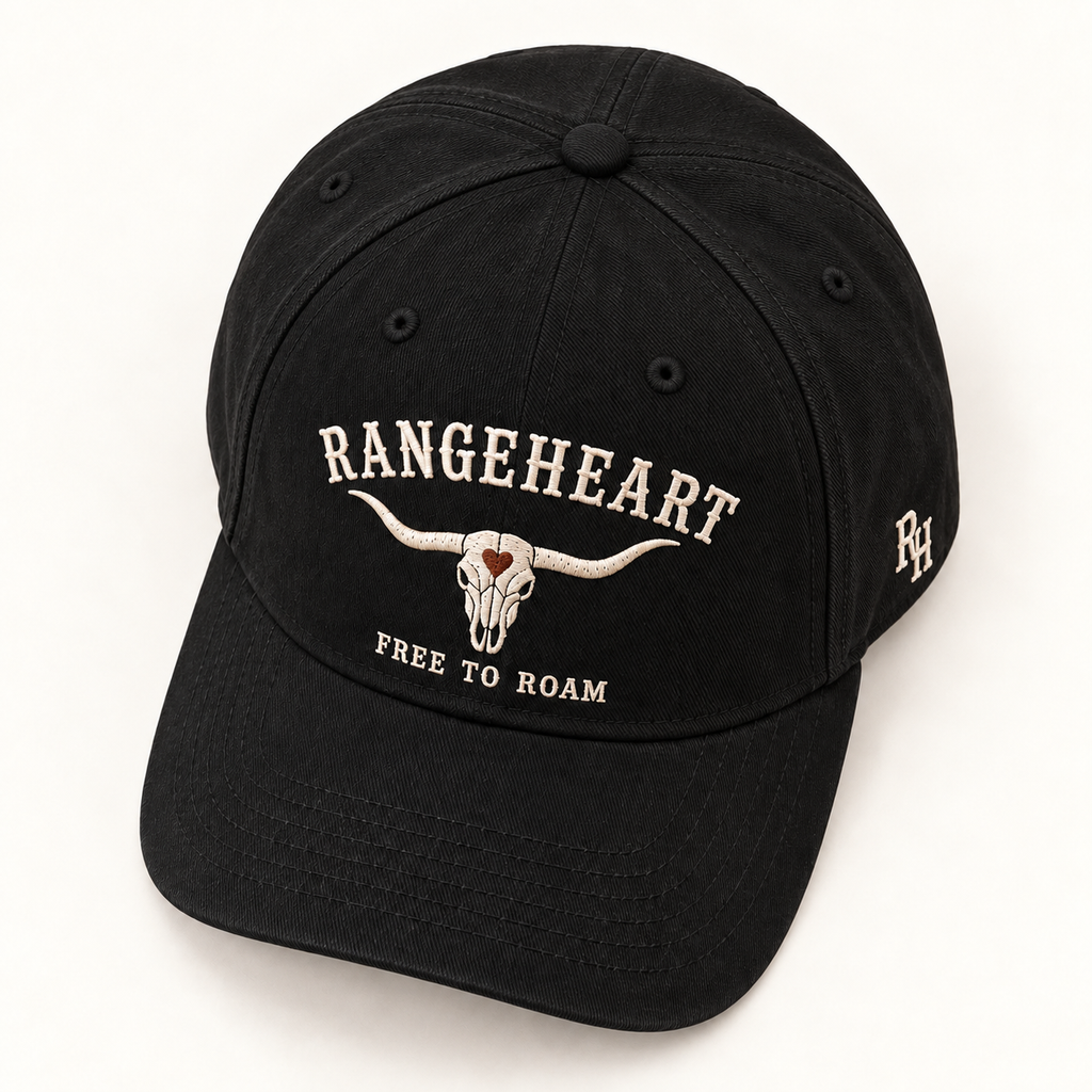 Free to Roam Cap in Black / cream — overhead view