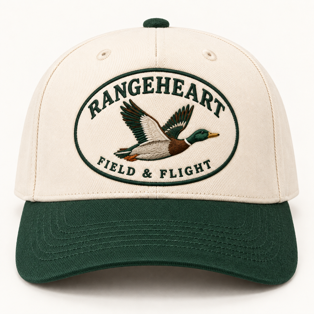 Field & Flight Cap in Cream / forest green — front view