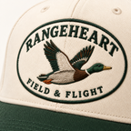 Field & Flight Cap in Cream / forest green — embroidery detail