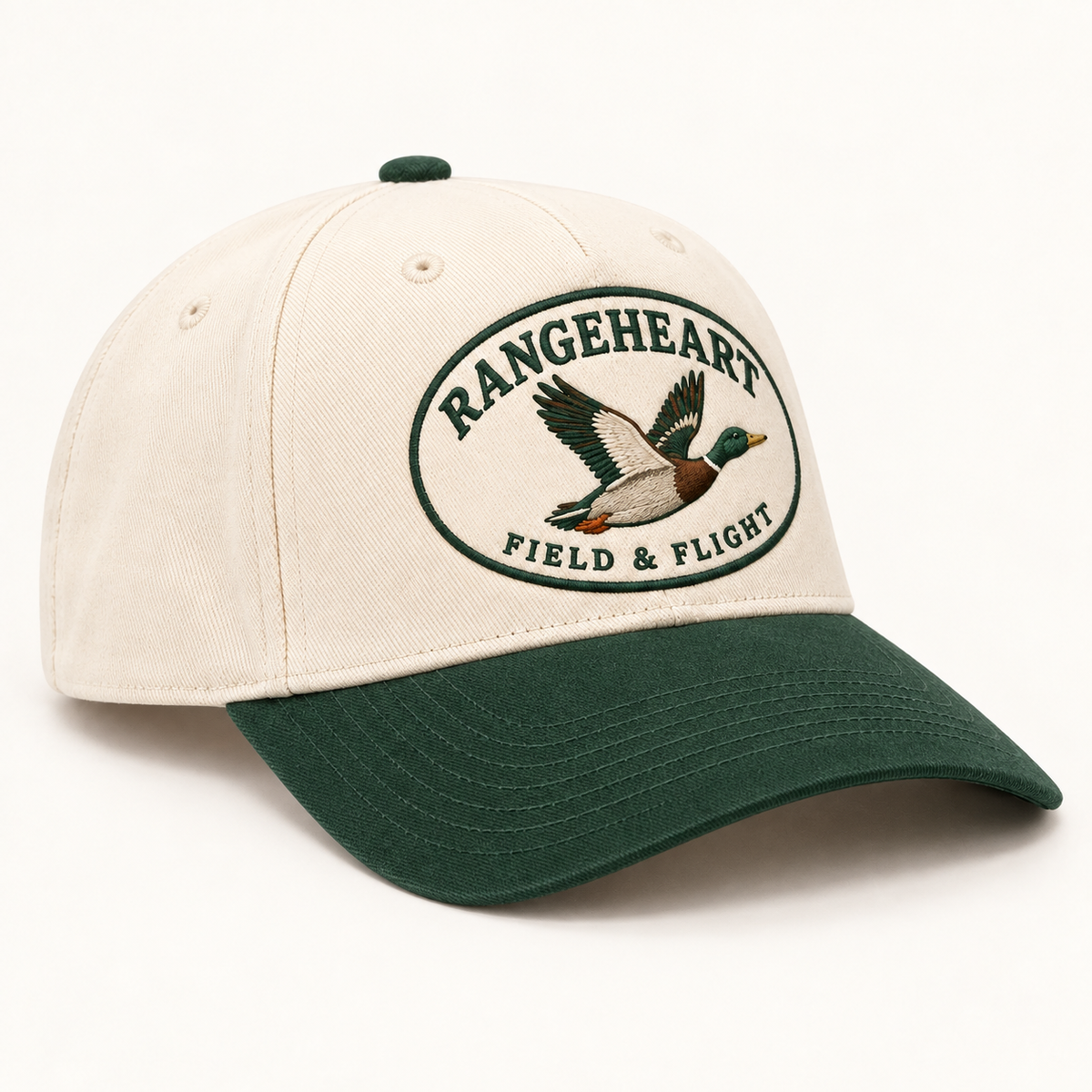 Field & Flight Cap in Cream / forest green — side angle