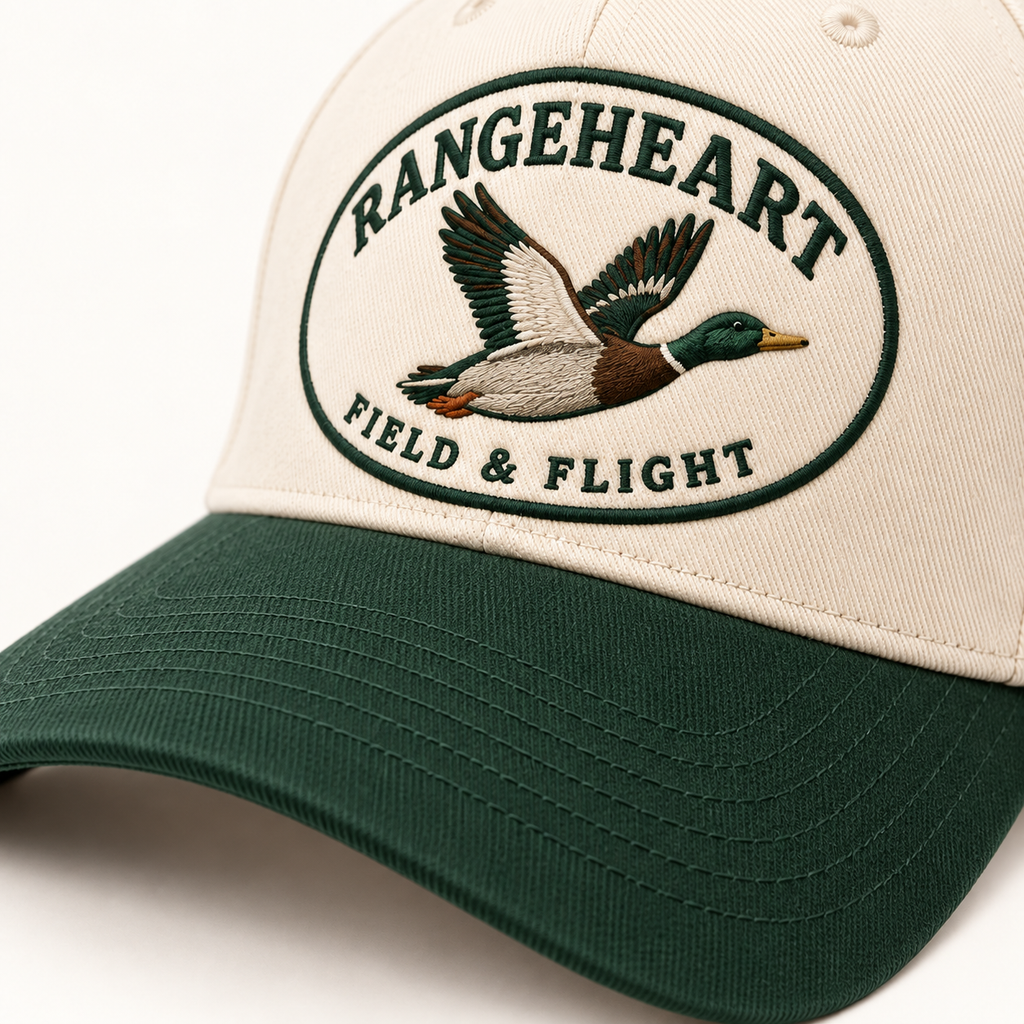 Field & Flight Cap in Cream / forest green — brim detail