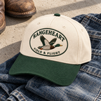 Field & Flight Cap in Cream / forest green — styled with denim