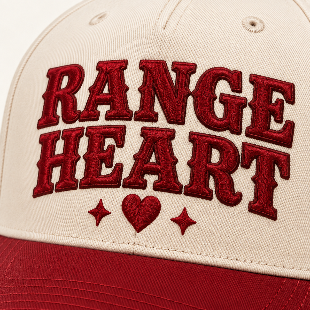 Rangeheart Red Cap in Red / cream — embroidery detail