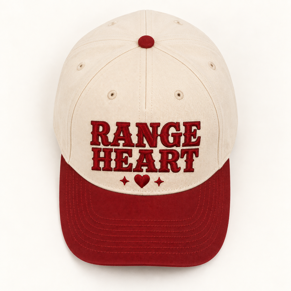 Rangeheart Red Cap in Red / cream — overhead view
