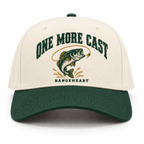 One More Cast baseball cap in Cream / forest green — front view