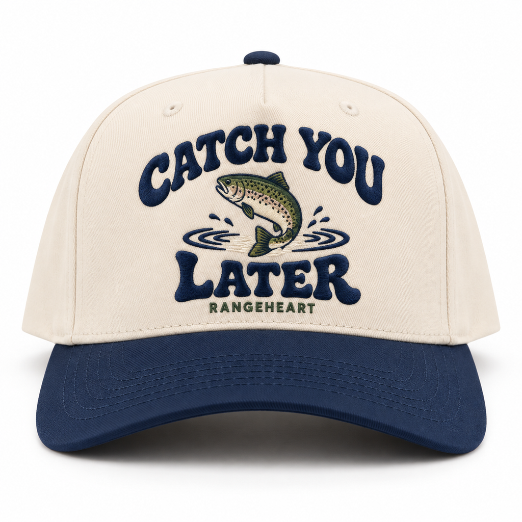 Catch You Later baseball cap in Cream / navy — front view