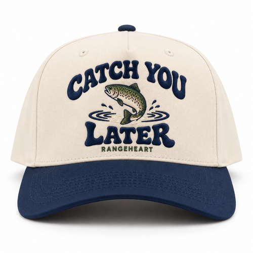 Catch You Later baseball cap in Cream / navy — front view