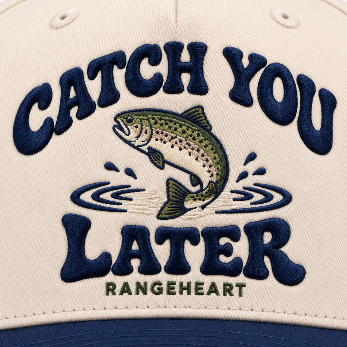 Catch You Later Cap — embroidery detail