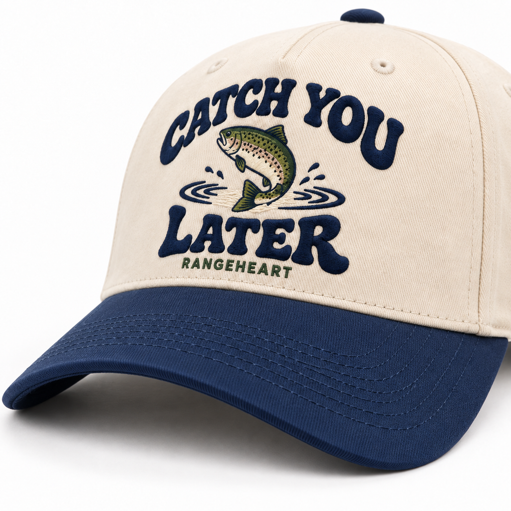 Catch You Later Cap — brim and crown detail
