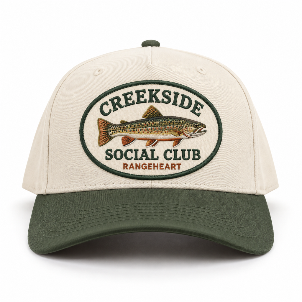 Creekside Social Club baseball cap in Bone / moss green — front view