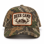 Deer Camp baseball cap in Woodland camo / orange — front view