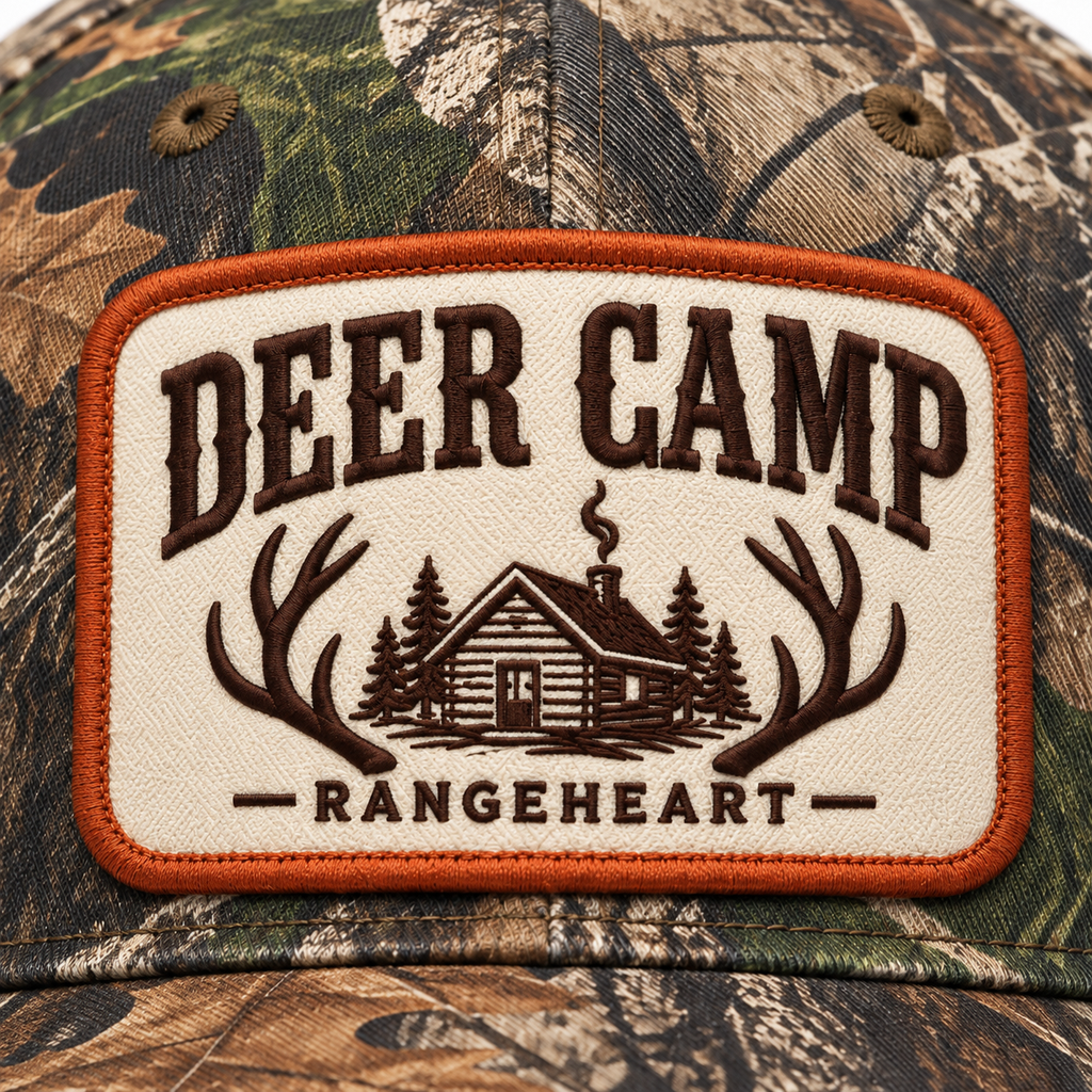 Deer Camp Cap — embroidery detail
