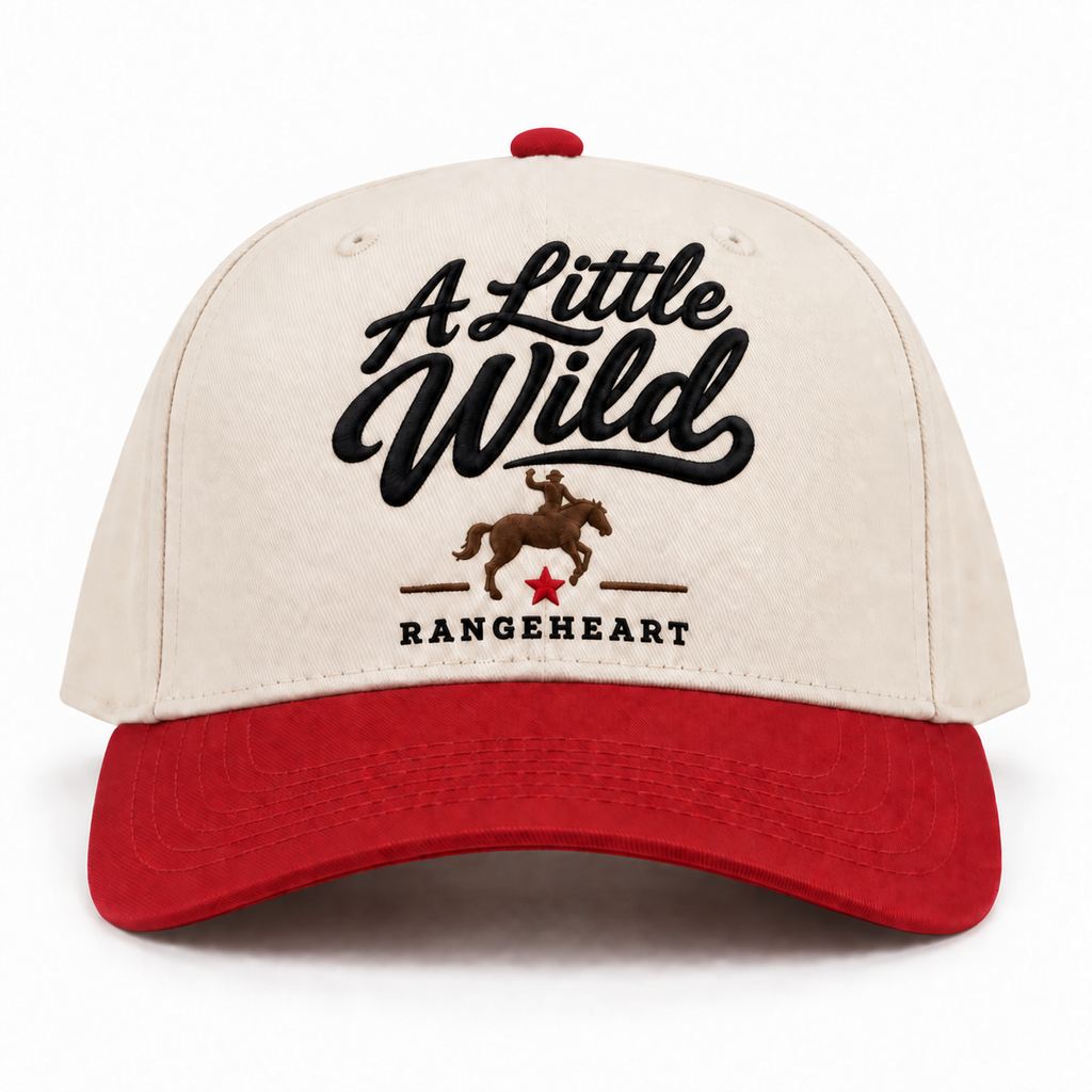 A Little Wild baseball cap in Cream / red — front view