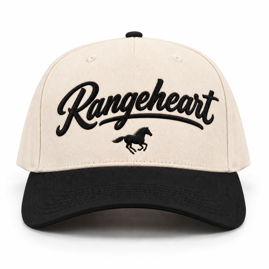 Rangeheart Horse baseball cap in Cream / black — front view