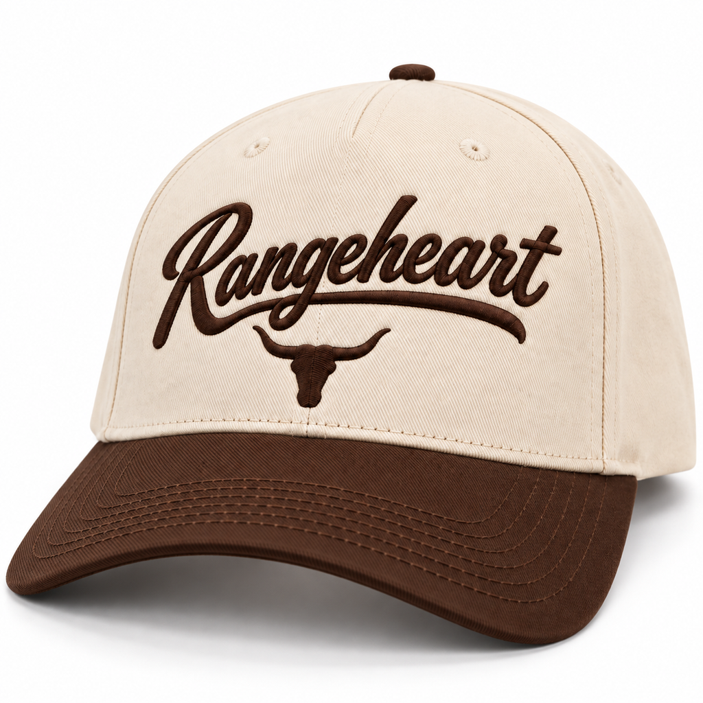 Rangeheart Bull Cap — brim and crown detail in the studio